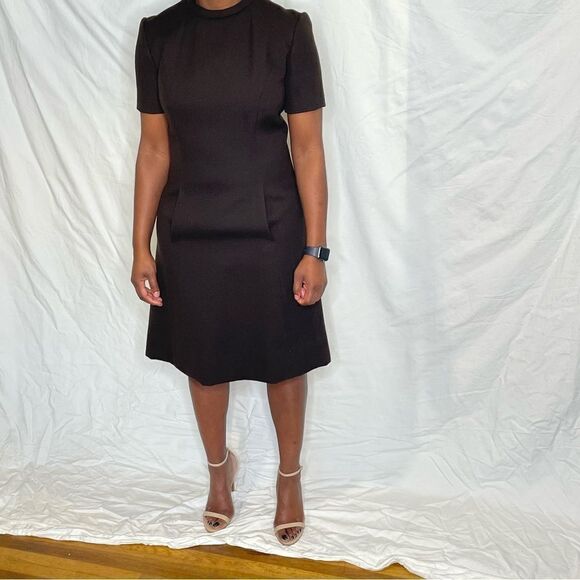 Vintage Chocolate Brown A-line MIDI Dress with pockets - Picture 4 of 11